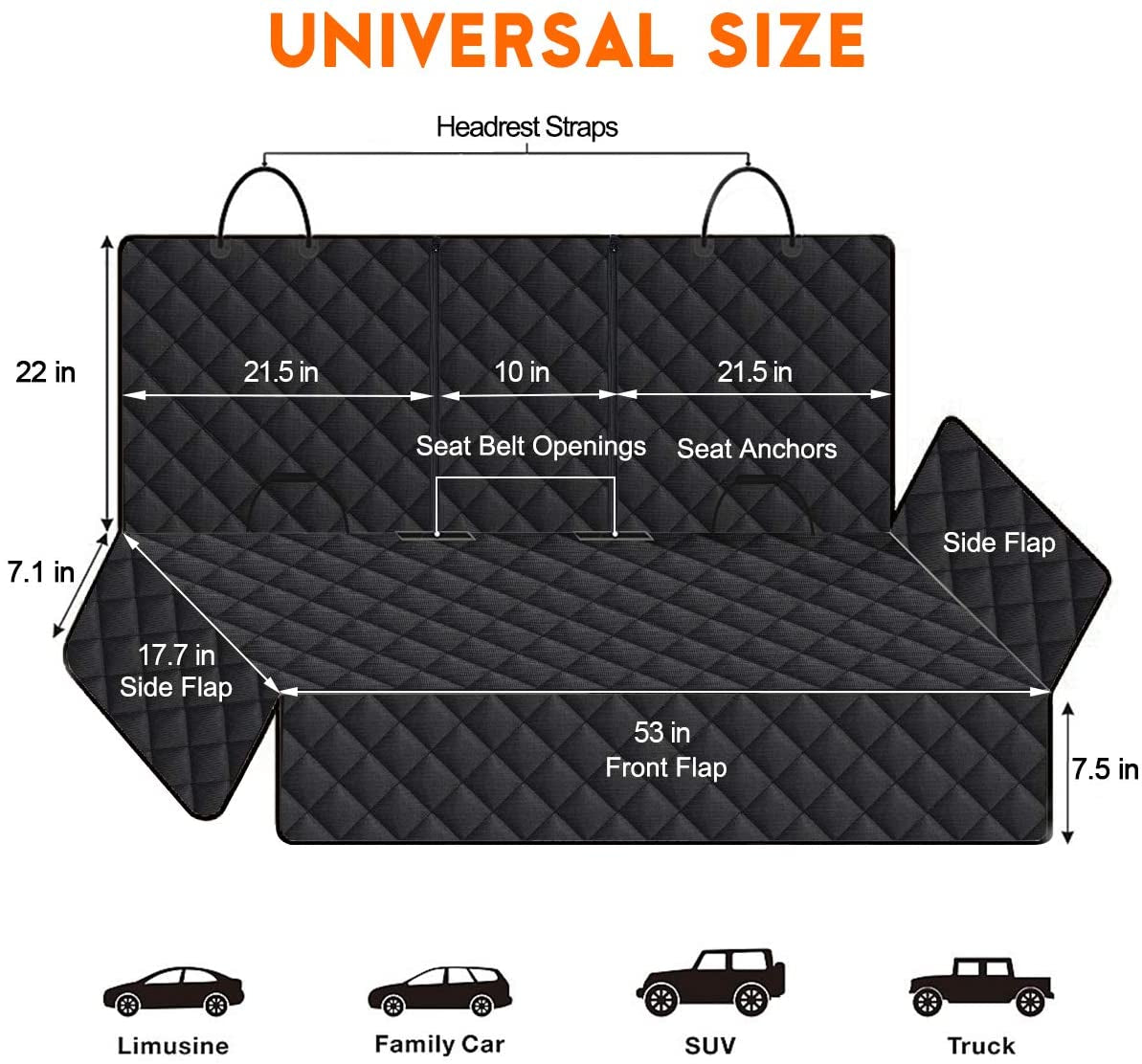 Ultimate Waterproof Dog Car Seat Cover - Durable, Universal Fit for Cars, SUVs & Trucks - Protect Your Back Seat in Style (53” Width) - Black