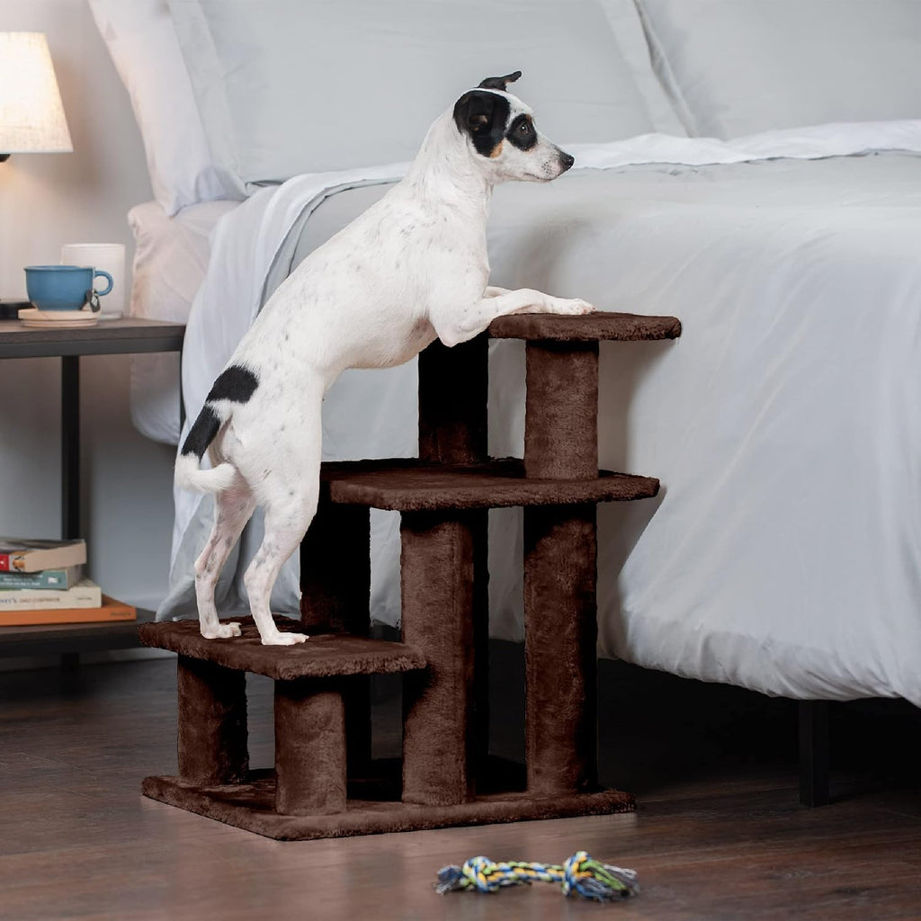 Steady Paws 3-Step Pet Stairs for Easy Access to High Beds & Sofas - Stylish Brown Design