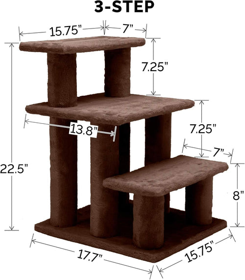 Steady Paws 3-Step Pet Stairs for Easy Access to High Beds & Sofas - Stylish Brown Design