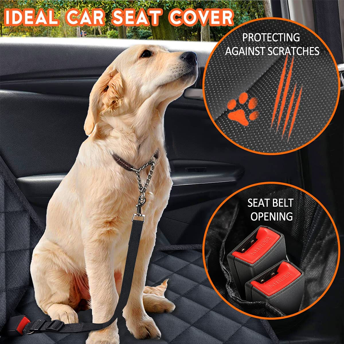 Ultimate Waterproof Dog Car Seat Cover - Durable, Universal Fit for Cars, SUVs & Trucks - Protect Your Back Seat in Style (53” Width) - Black