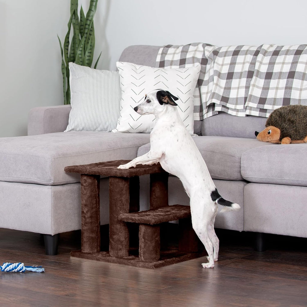Steady Paws 3-Step Pet Stairs for Easy Access to High Beds & Sofas - Stylish Brown Design