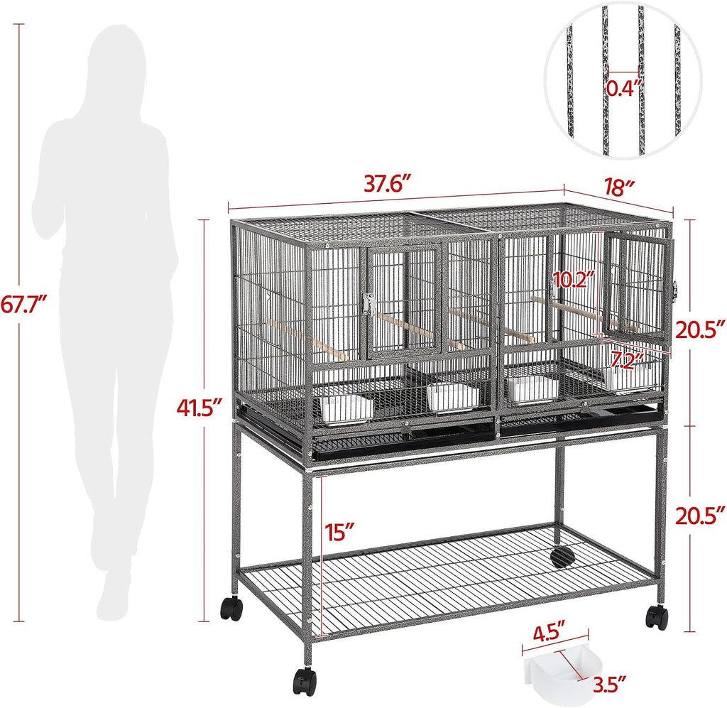 Yaheetech 41.5" Stackable Divided Breeder Breeding Parakeet Bird Cage for Canaries Cockatiels Lovebirds Finches Budgies Small Parrots with Rolling Stand, Black