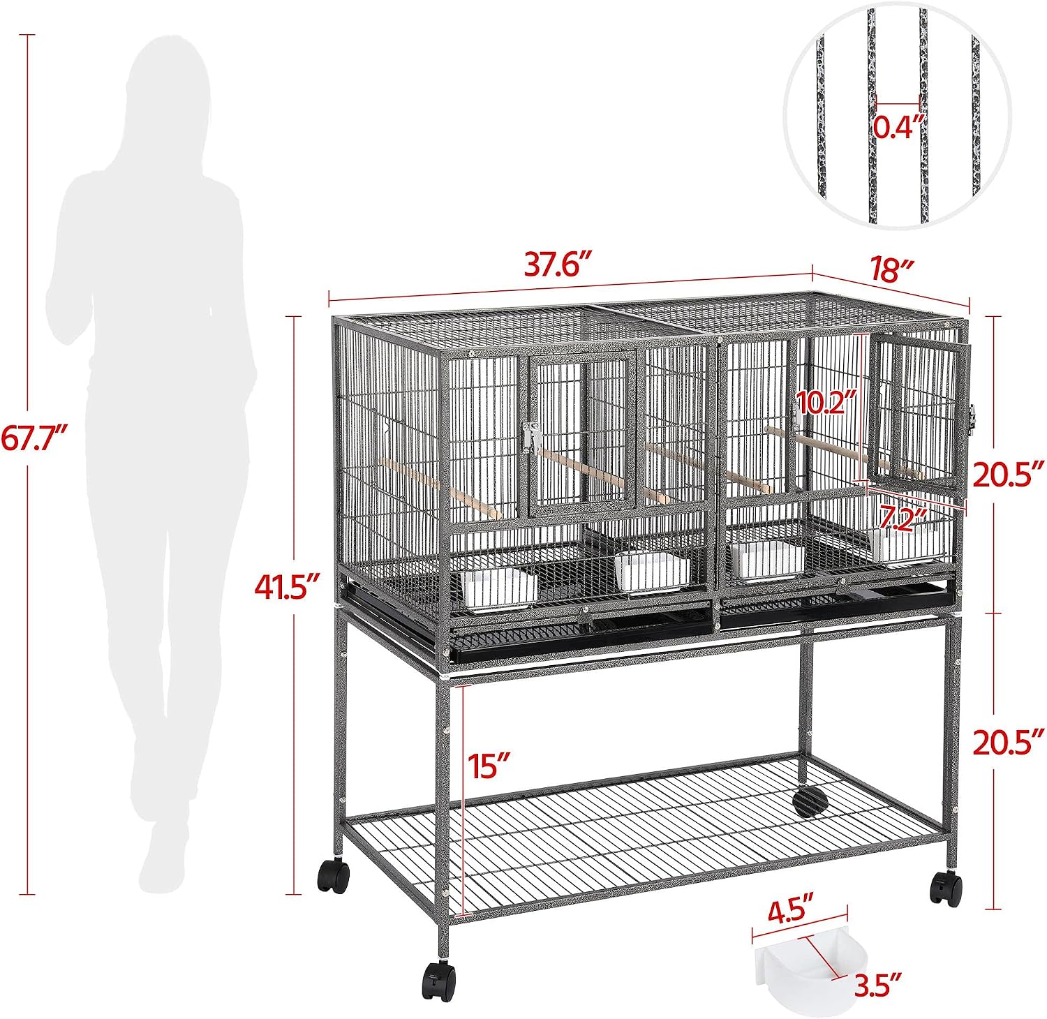 Yaheetech 41.5" Stackable Divided Breeder Breeding Parakeet Bird Cage for Canaries Cockatiels Lovebirds Finches Budgies Small Parrots with Rolling Stand, Black
