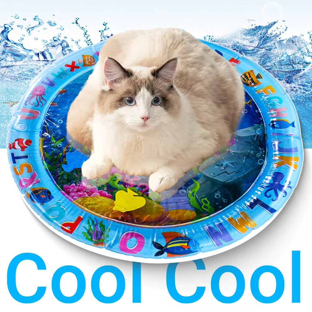 Cat Playing Water Mat Sensory Water Play Mat for Cat Pvc Ocean Fish Crawling Induction Cat Playing Water Mat Interactive Cat Toy