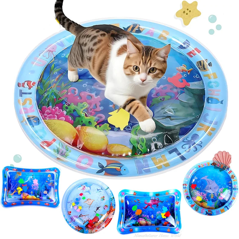 Cat Playing Water Mat Sensory Water Play Mat for Cat Pvc Ocean Fish Crawling Induction Cat Playing Water Mat Interactive Cat Toy